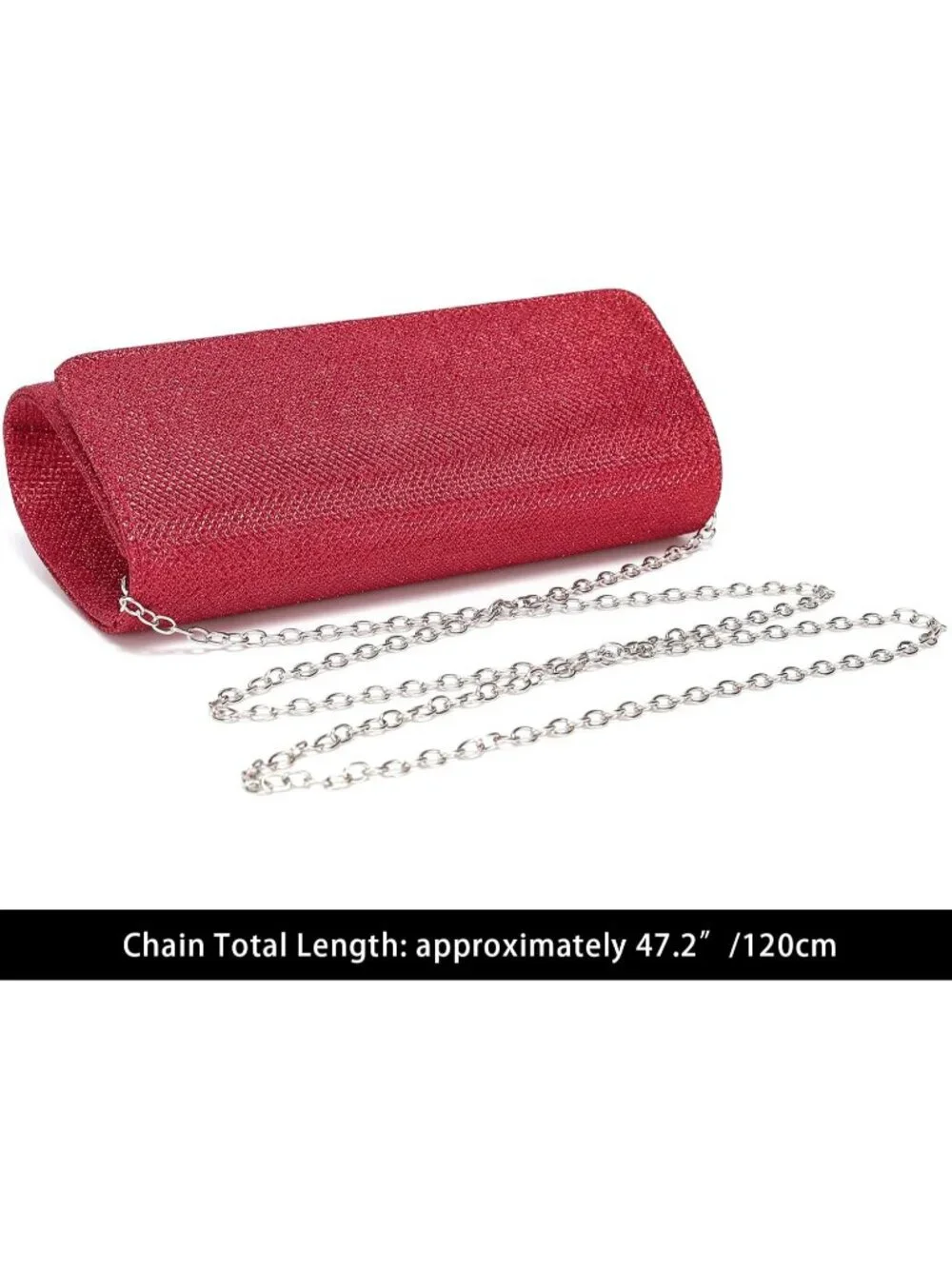 Women's Red Glitter Clutch Purse Evening Bag With Chain For Wedding Handbag
